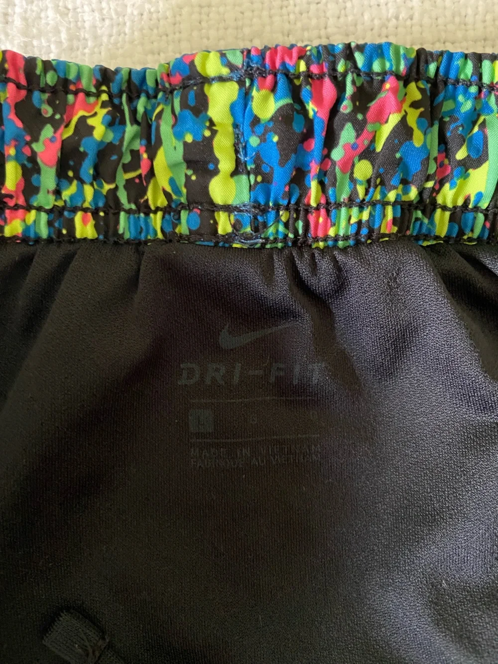 Nike Teal Blue Running Shorts with Multicolor Neon Party Trim Women’s Large